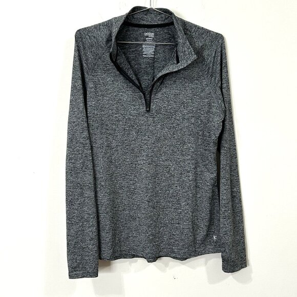 DANSKIN NOW Quarter Zip Shirt L Heather Gray Black Thumb Holes Stretch DRI-MORE - Picture 1 of 10